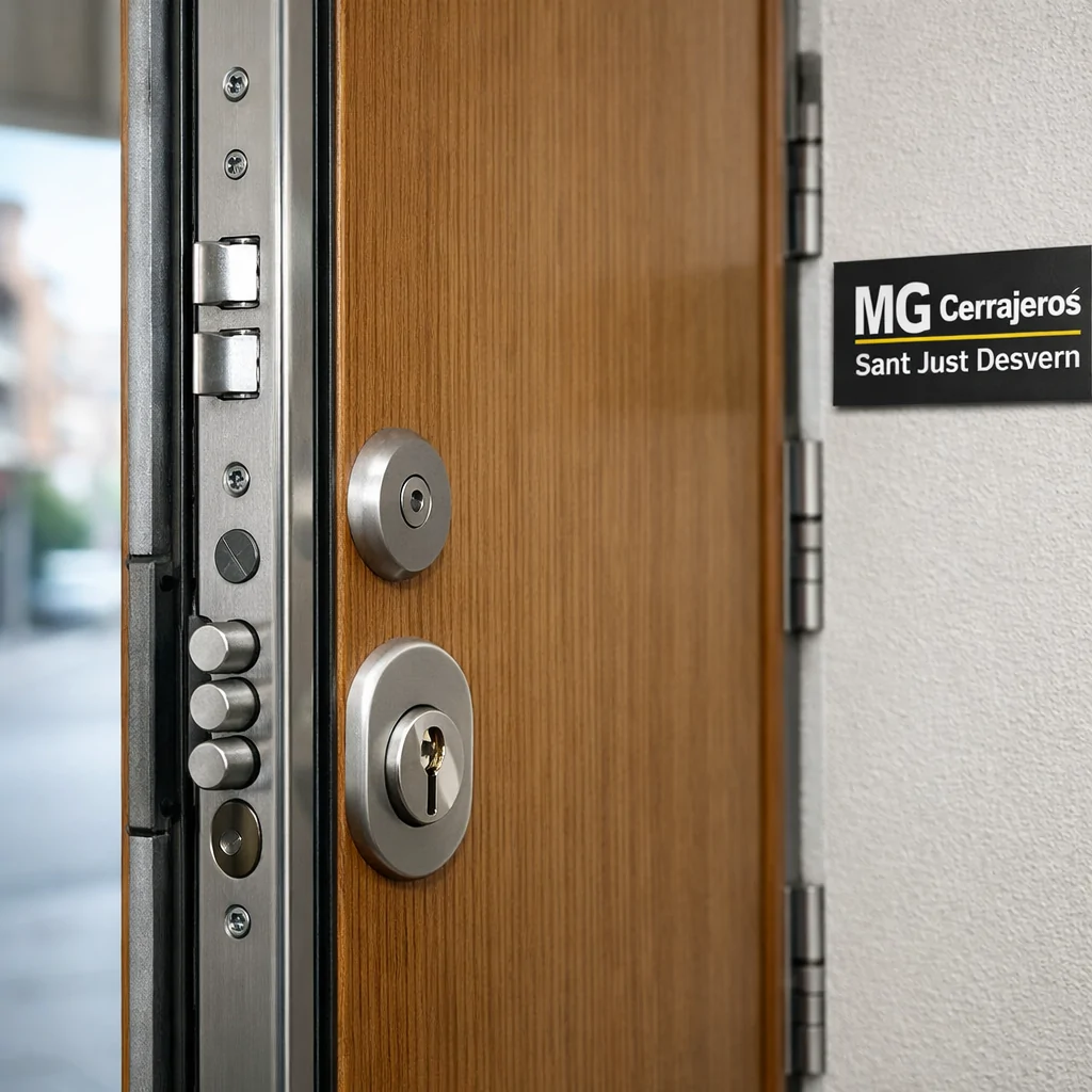 Cuales son las mejores puertas blindadas en Sant Just Desvern: puerta blindada entreabierta en pasillo